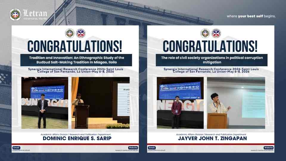 Letran Manila Researchers Present Scholarly Works at Synergia International Research Conference 2026